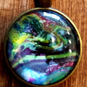 Handmade acrylic pour art necklace dirty pour